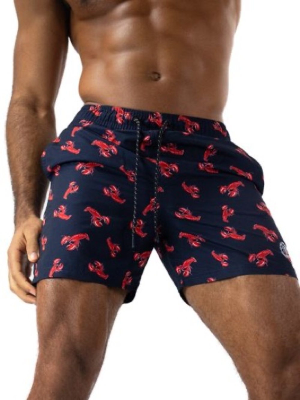 Beverly Hills Polo Club Navy Swim Trunks with Red Lobster Print